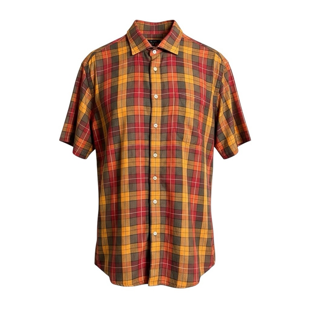 Viyella‎ Nottingham Collection Plaid Short Sleeve Linen Cotton Button Down XL